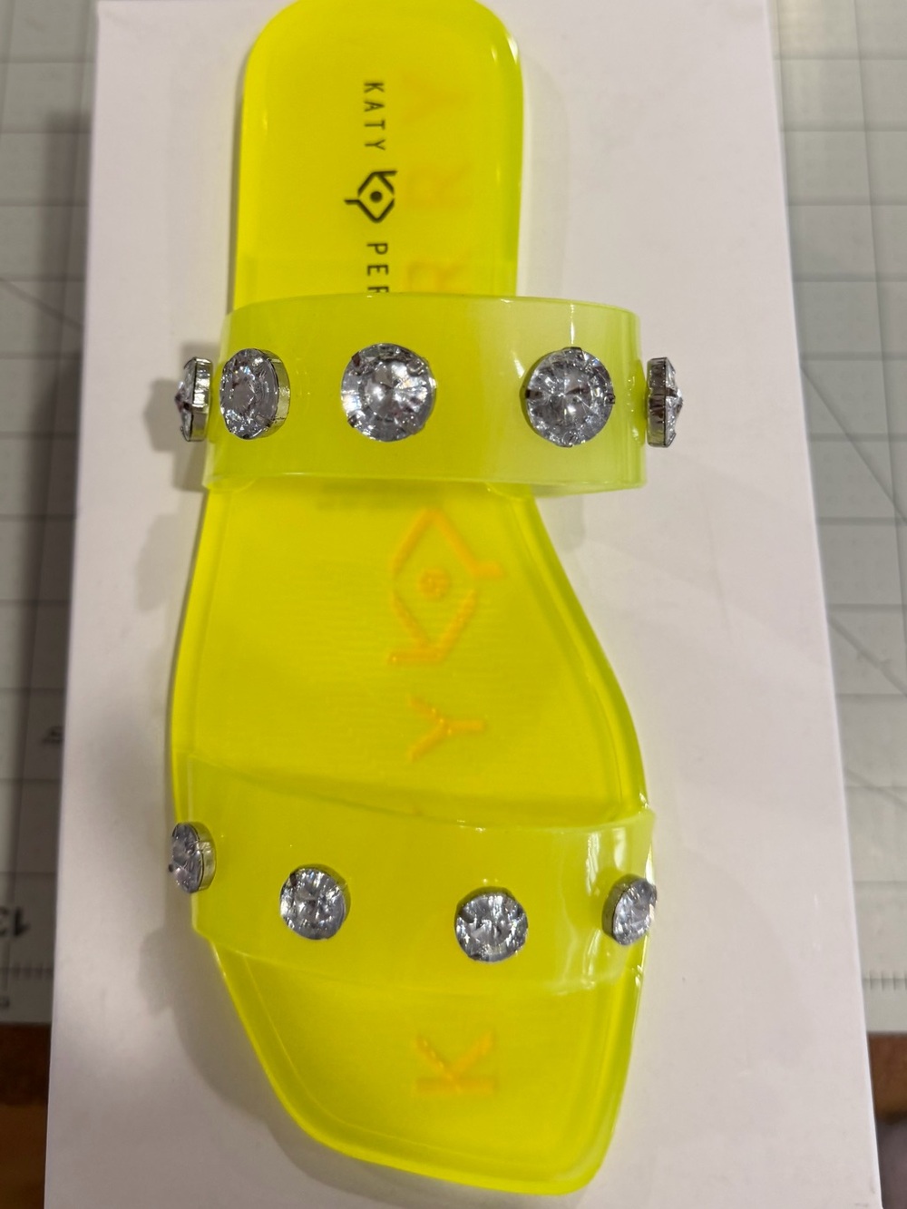 Katy Perry Collections Neon Yellow Jeweled Slide Sandals - Picture 1 of 8